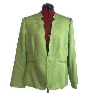 Tahari ASL Blazer Women's Size 14 Lime Green Open Front Long Sleeves